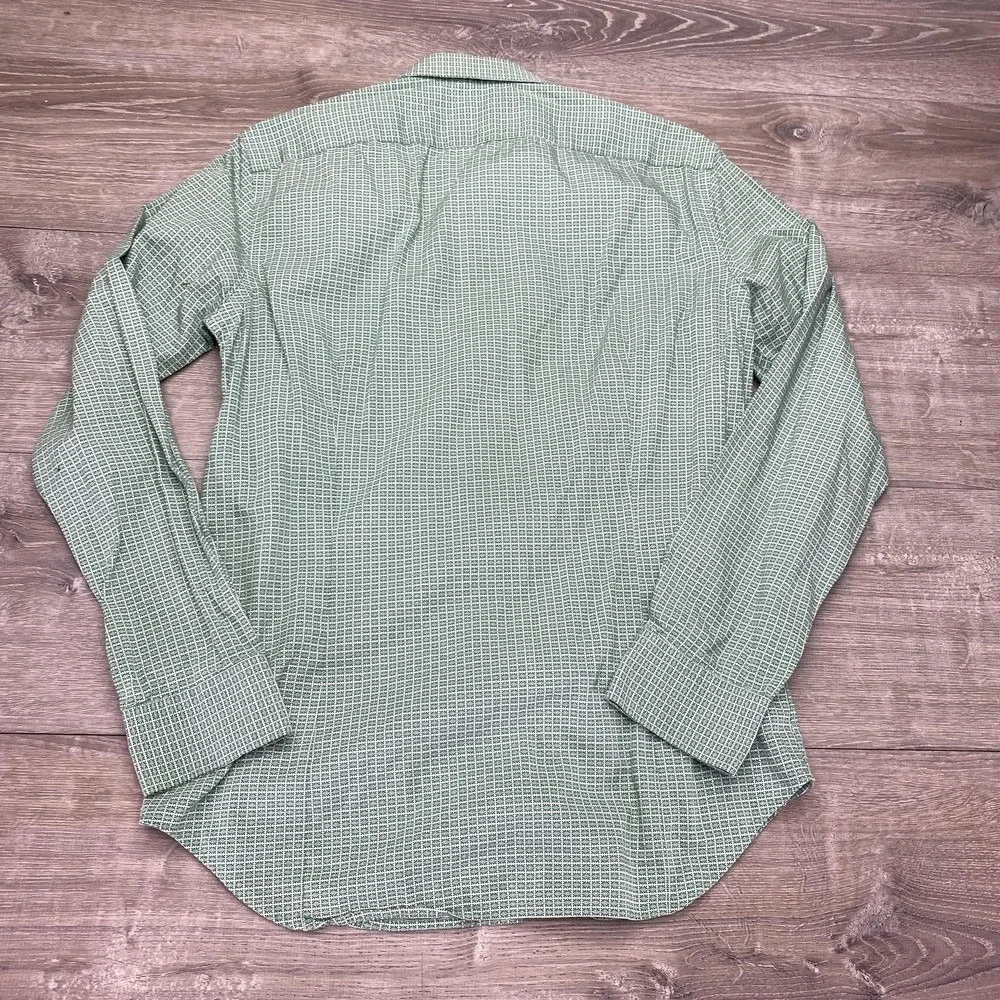 Banana Republic Shirt Mens Medium Green Non Iron‎ Tailored Slim Dress Geometric